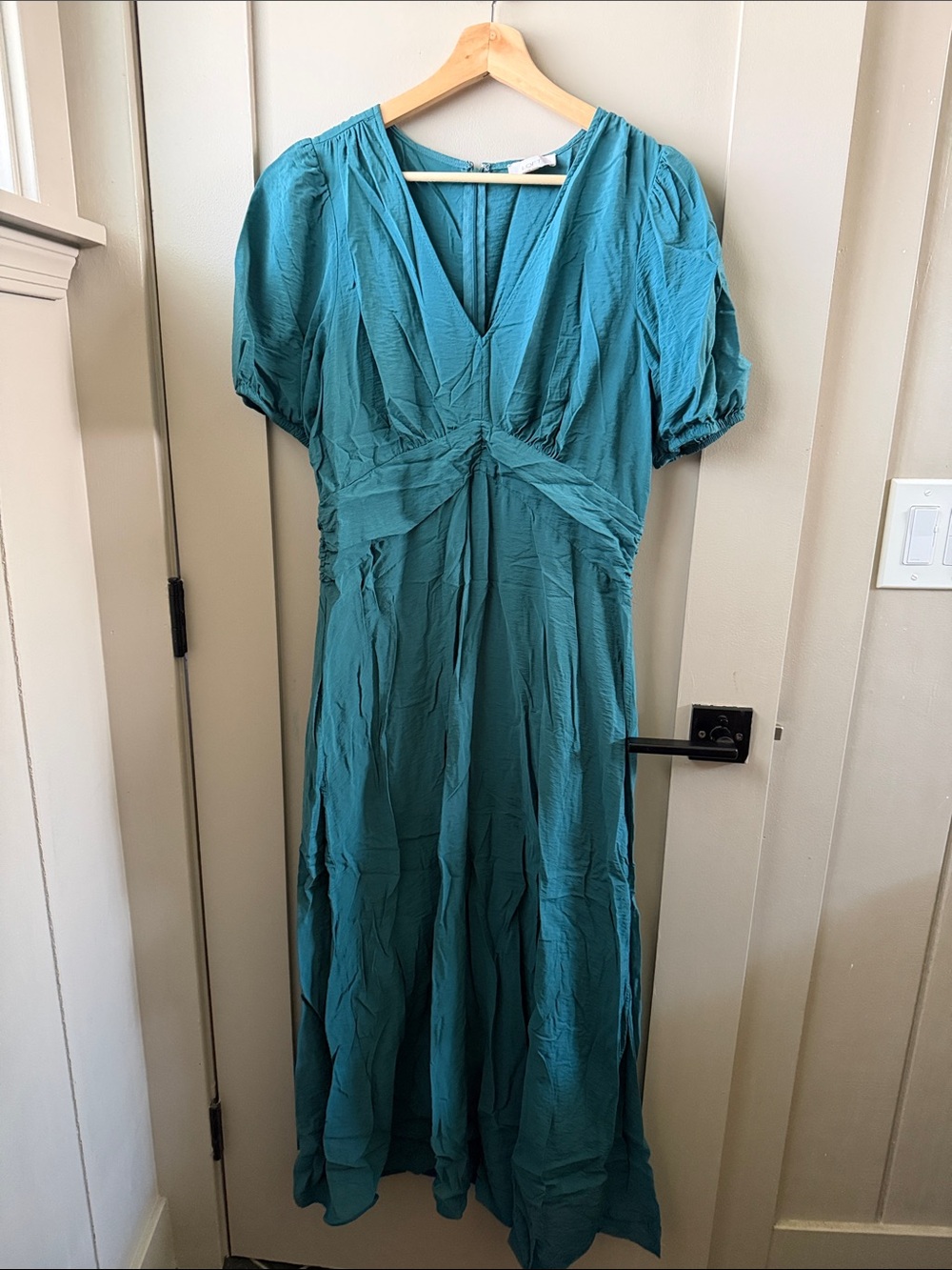 LOFT Teal V-Neck Puff Sleeve Maxi Dress
